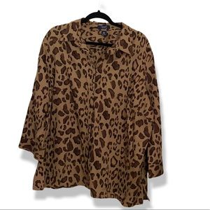 Ralph Lauren Chaps Animal Print 100% Cotton Blouse  Leopard Button Up